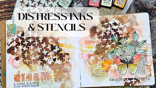 Let's do some Distress Ink Smooshing again ⭐ Art Journal Background with Stencils ⭐