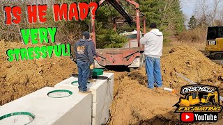 This is very STRESSFUL digging through sold rock to set these Septic Tanks. DIY Septic Tank Install.