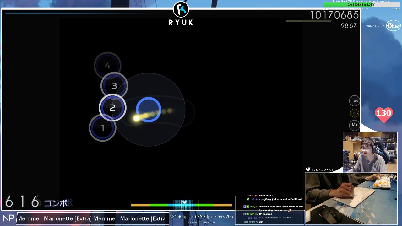 [Live] RyuK | Memme - Marionette [Extra] 1st +HDDT FC 98.90% {#1 649pp FC} - osu!