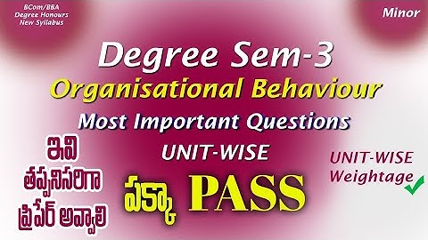 Degree Semester 3 - Organisational Behaviour Most Important Questions UNIT-WISE Weightage UGExam2024