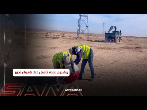 استمرار العمل في مشروع إعادة تأهيل خط كهرباء تدمر- السخنة