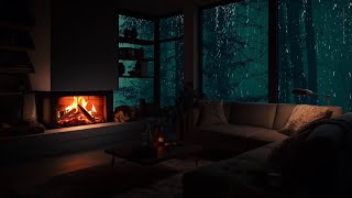 🔴 Small wooden cabin relaxing under dim lights, watching the rain
