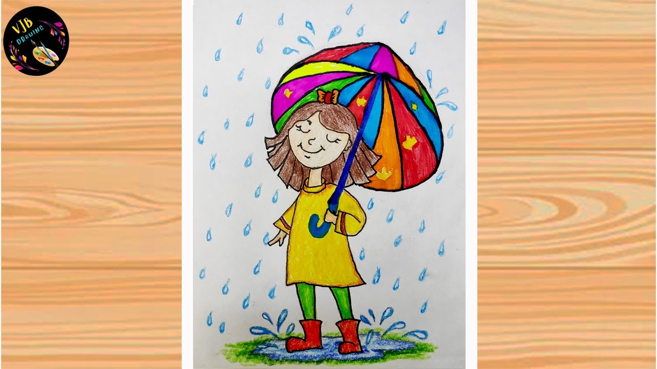 How to draw rainy season \ Rain Scenery drawing \ Rainy Day fun \ Easy ...