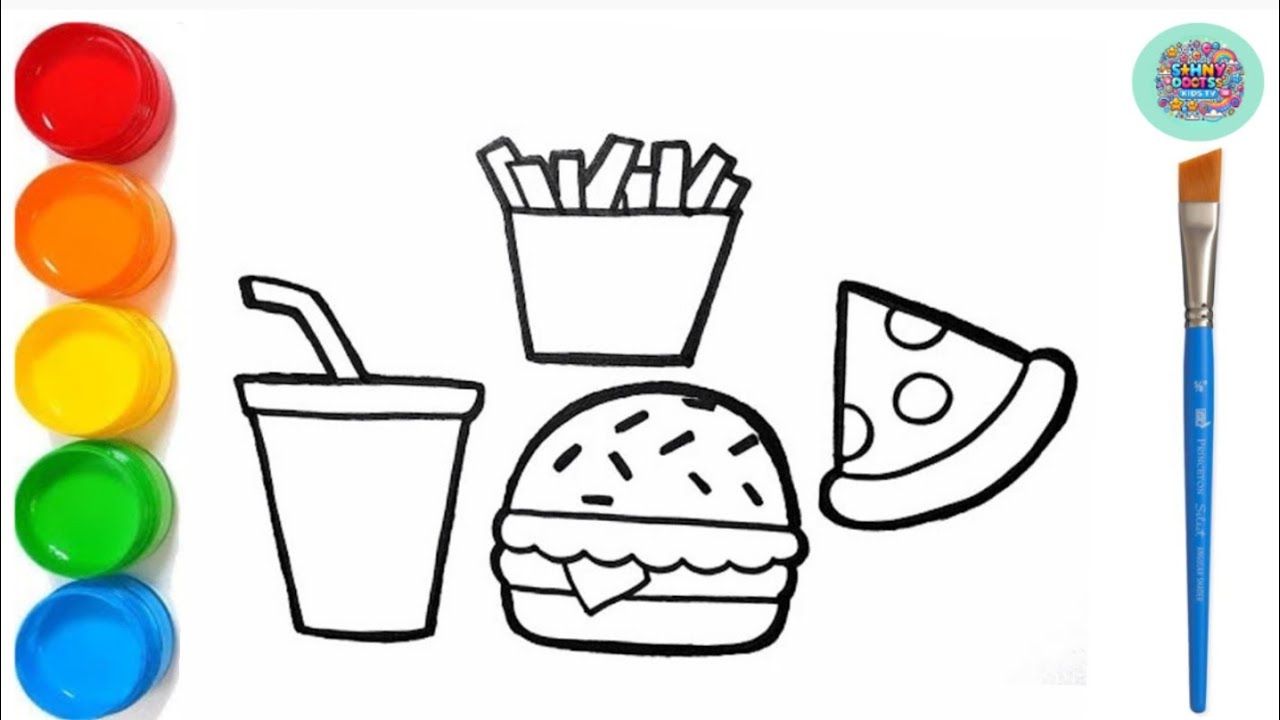 Drawing and painting fast food/ how to draw cute things for kids and ...