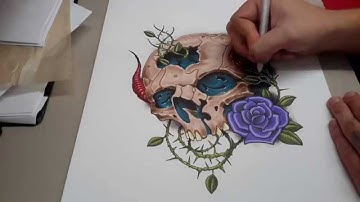 Horny Skull - Marker Time-Lapse Drawing - Kyle Dunbar AZ