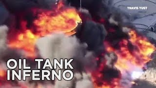 Fiery Oil Tank Explosion Caught On Drone Camera