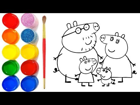 Video Vẽ và tô màu Gia đình Heo Peppa cho bé | Glitter Peppa... - youtube