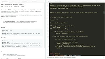 leetcode 2423. Remove Letter To Equalize Frequency - two solutions: 1. simulation; 2. classify cases