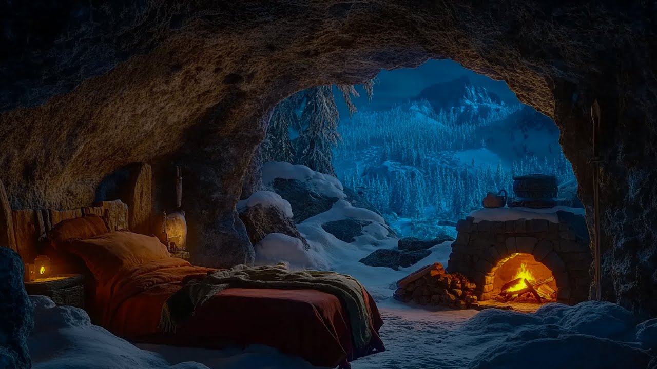 Cozy Snowy Winter Fireplace & Piano Music Relaxing Ambient Sounds for ...