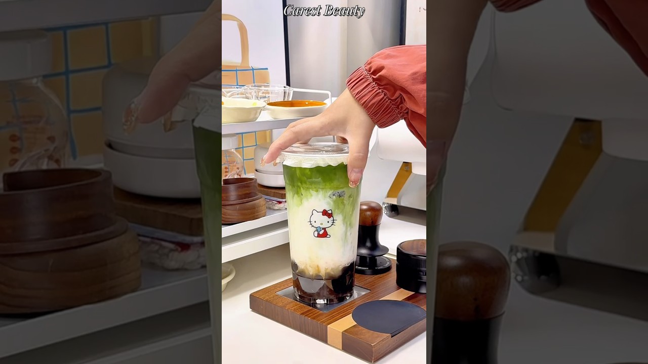 🍑Peach Matcha Pearl Milk Tea🍵 is incredibly delicious! ❗ #HomemadeDrinks #peach #milktea