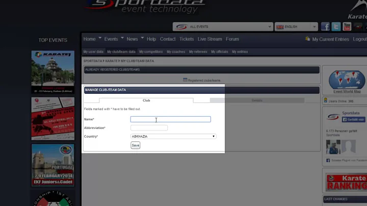 SET Online for teams/clubs: First login and edit club data