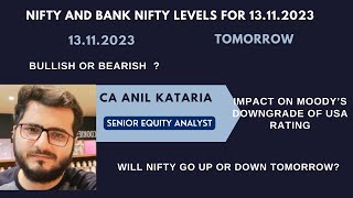 Nifty Prediction and Bank Nifty Analysis for MONDAY  | 13 NOVEMBER 2023 I MOODYS DOWNGRADE USA