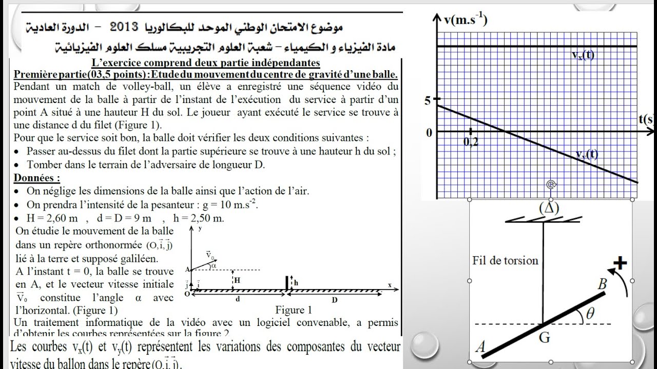 Exercice de mécanique correction d’examen normal 2013 PC  une projectile et pendule de torsion