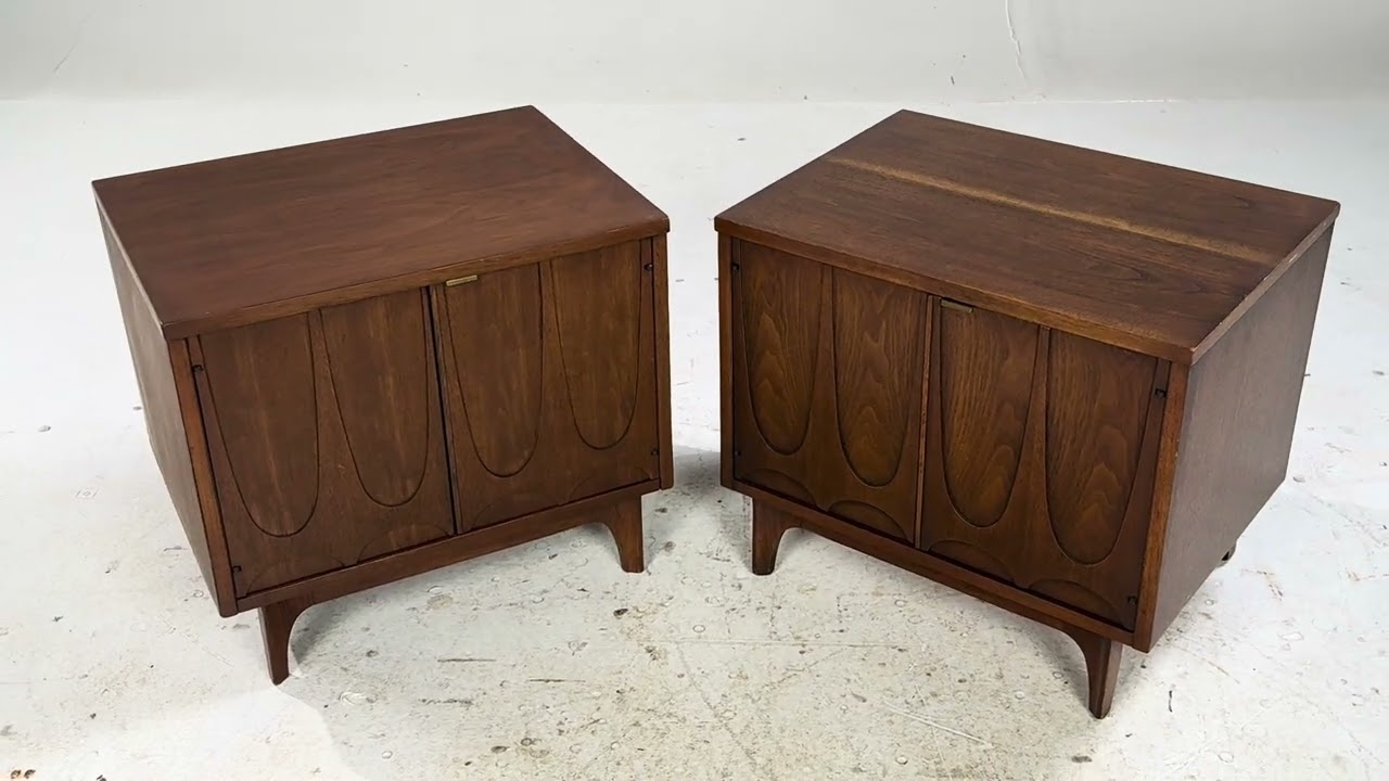 Broyhill Brasilia Mid Century Walnut Commode Nightstands - Pair