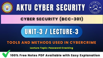 CyberSecurity Unit 3 (L -03)  | Password Cracking | AKTU B.Tech CSE (BCC301)