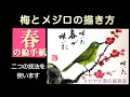 春の絵手紙　梅とメジロの描き方