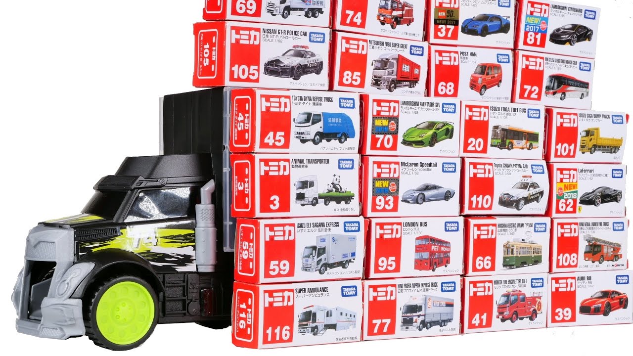 24 Types Tomica and Convoy Truck Shooter ☆  Vehicles in a Japanese city