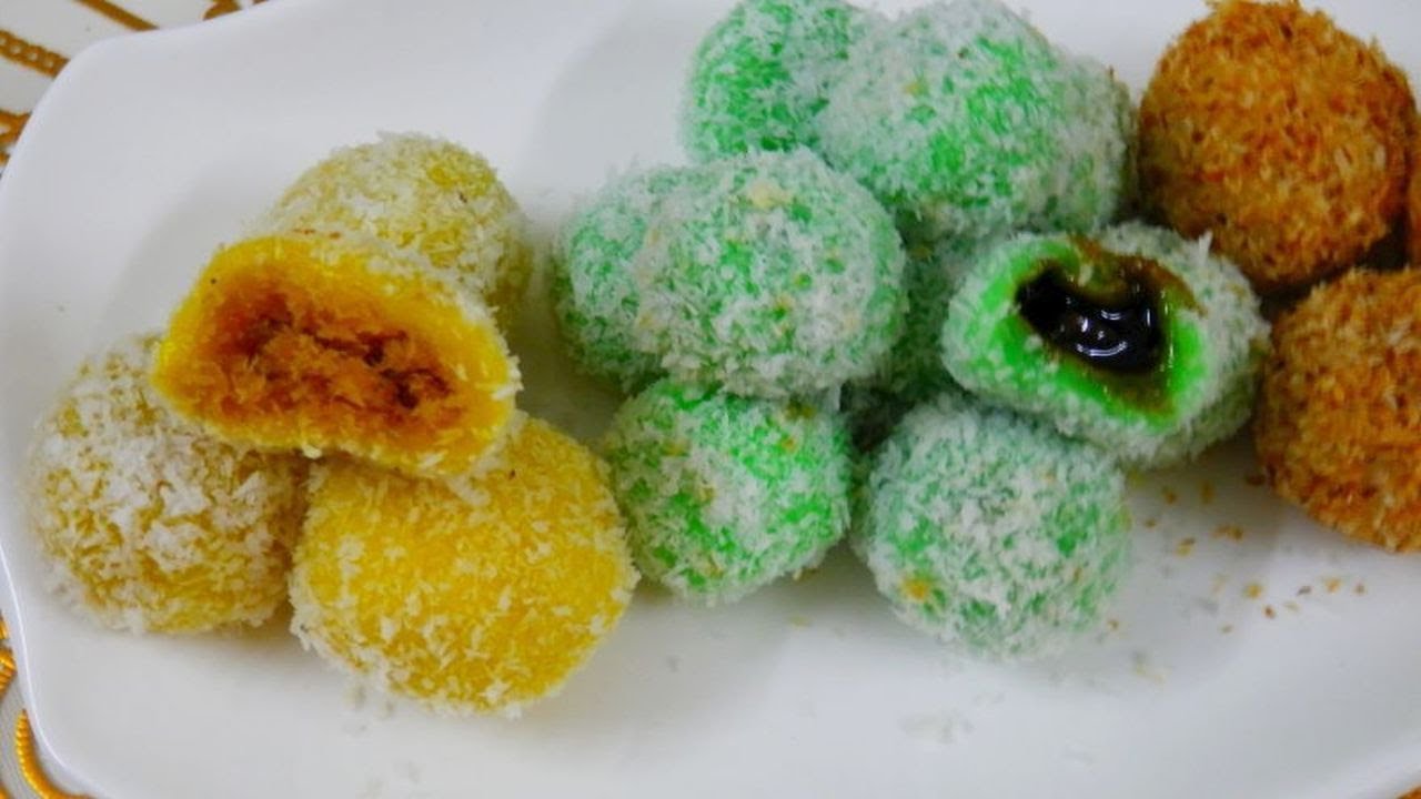 كرات أرزبحشو سكرنخيل حشوات متنوعة-كانوم كو-مولون-أوندي-كليبون|Buah melaka-ขนมโค-klepong-onde2-molong