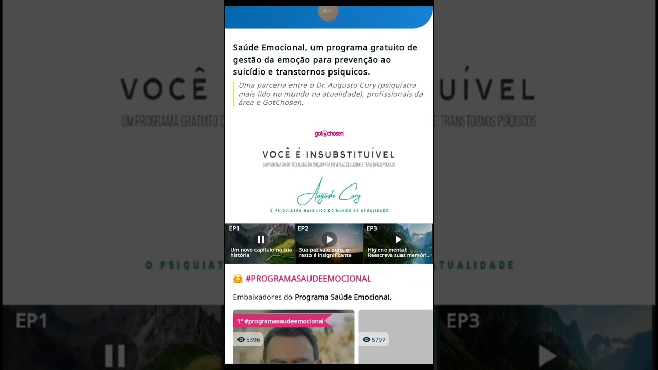 A GOTCHOSEN É A ÚNICA PLATAFORMA QUE TEM UM PROGRAMA DE SAÚDE EMOCIONAL 