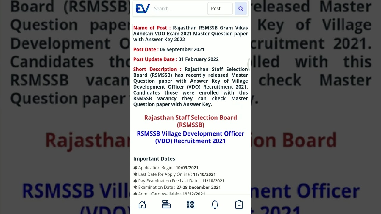 Rajasthan RSMSSB Gram Vikas Adhikari VDO Exam 2021 Master Question paper with Answer Key 2022