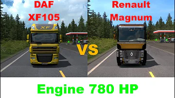 Drag Race - Euro Truck Simulator 2 - (780HP vs 780HP) DAF XF105 vs Renault Magnum
