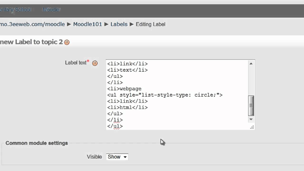 add label, text and webpage in moodle 1.9 - YouTube