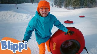Blippi Plays In The Snow - Tubing Down The Mountain Educational Videos For Kids
