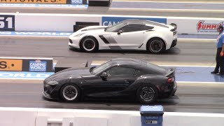 A90 Supra vs C7 Corvette and C6 Z06 Drag Race