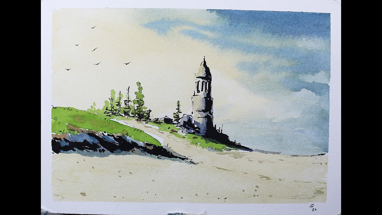 Old Fire Tower In Line and Wash in Full Real Time Watercolor By Nil ...