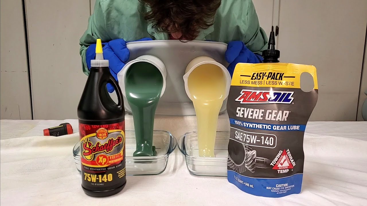 Schaeffer's XP vs AMSOIL Severe Gear 75W140 Cold Flow Test YouTube