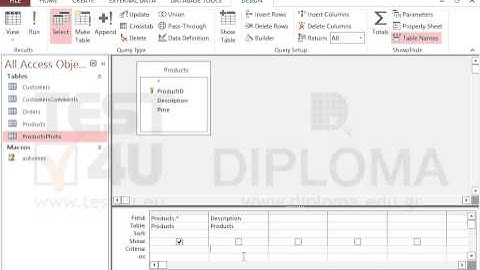 Create a new query that will display all fields from the Products table and all records where...