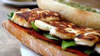 GRILLED HALLOUMI CHEESE SANDWICH WITH CARAMELIZED SWEET ONIONS - CYPRIOT GREEK FUSION RECIPE