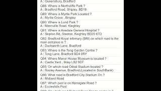 Bradford Taxi Driver Knowledge questions and answers 394