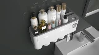 iHave Toothbrush Holders, 2 Cups Toothbrush Holder Wall Mounted with Toothpaste Dispenser