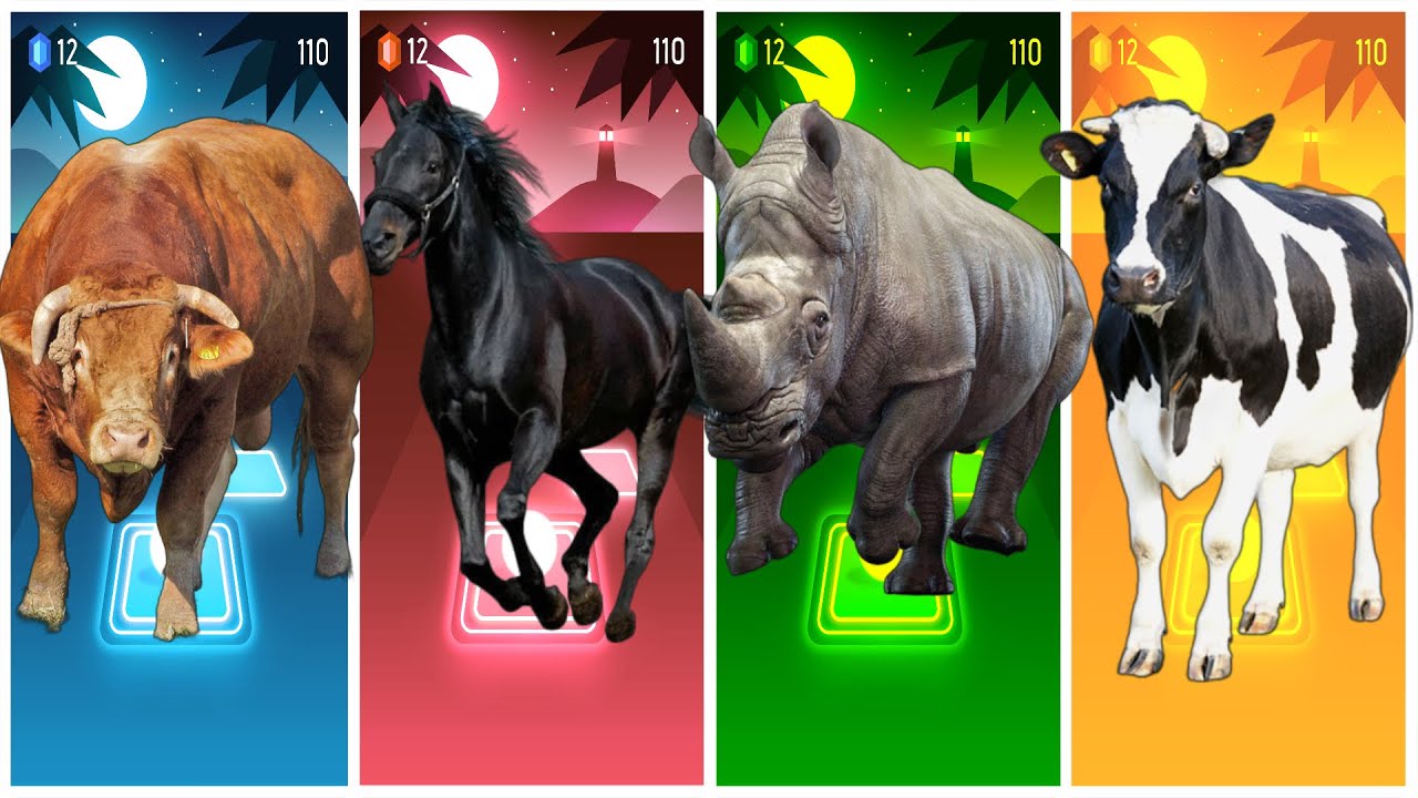 Funny Bull🐂🆚Funny Horse🐎🆚Funny Rhino🦏🆚Funny Cow🐄🔴Tiles Hop EDM Rush 
