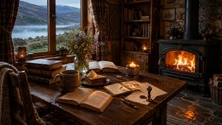 Relaxing Celtic Library Fireplace ☘️ Soothing Irish Instrumental Music & Soft Wind screenshot 3
