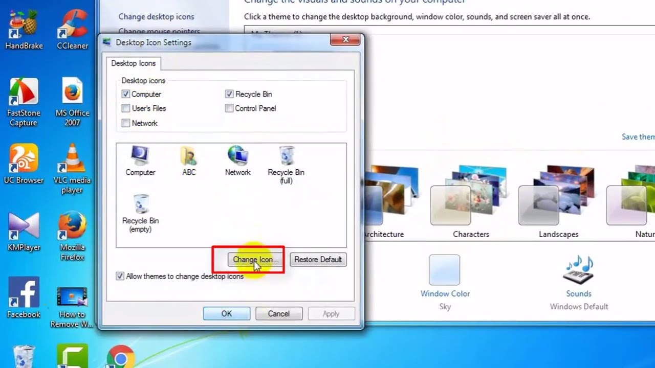 How to change Desktop icons windows 7/10 - YouTube