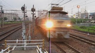 JRF JR貨物 EF66 0番台 ゼロロク ホイッスル音 膳所駅通過 223系2000番台 新快速 米原行き ミュージックホーンを鳴らしながら膳所駅通過 20130730
