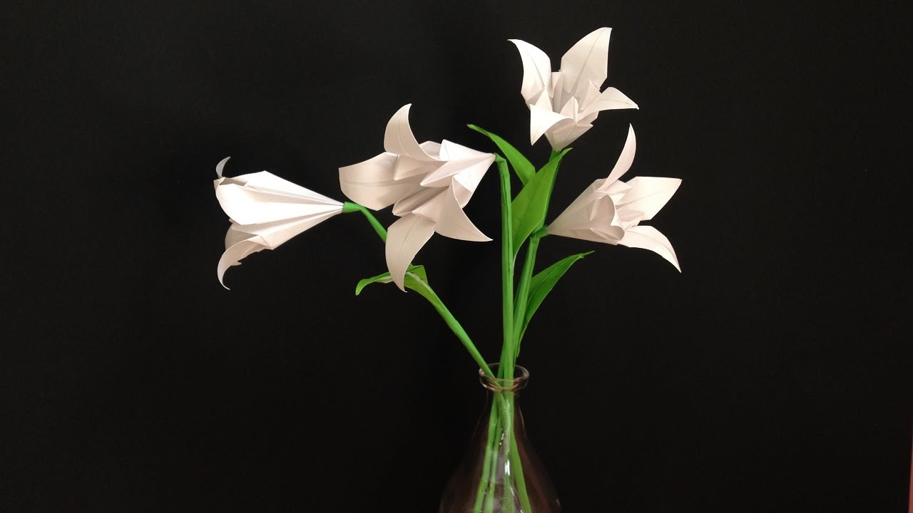 折り紙 花 ユリと葉 簡単な折り方 Origami Lily Flower And Leaves Youtube