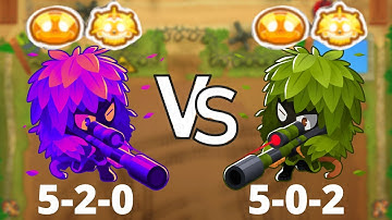 God Boosted 5-2-0 sniper monkey vs. 5-0-2 sniper monkey (Bloons TD 6)