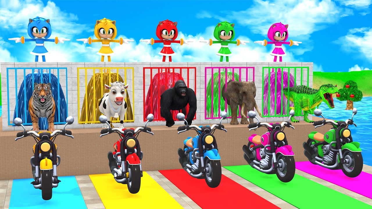 Extreme Long Slide Game 🛝 | Cow Elephant Gorilla Hippo Tiger Fun