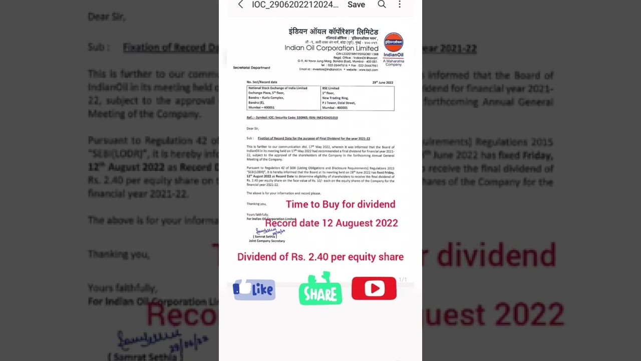 IOC| IOC dividend| IOC share|