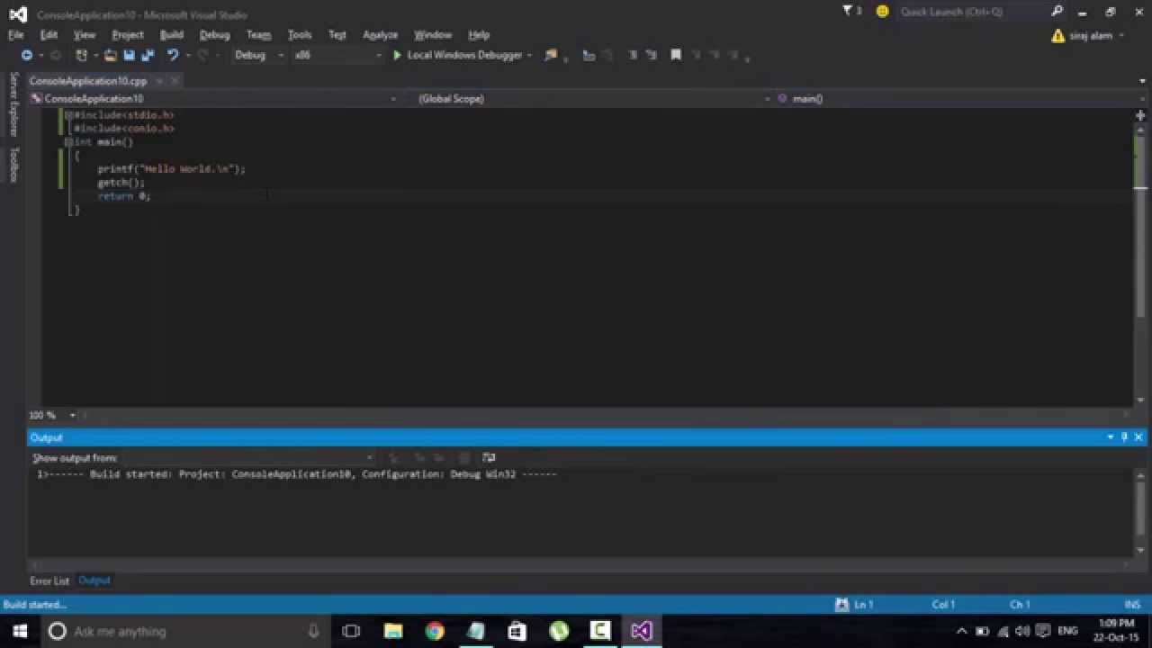 How To Compile And Run C Program In Visual Studio 15 Youtube