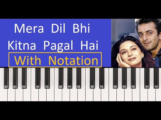 Mera Dil Bhi Kitna Pagal Hai -- Keyboard / Harmonium / Piano Tutorial class=