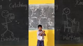 Action verbs practice session by UKG kid at SLN primary school Karvetinagaram