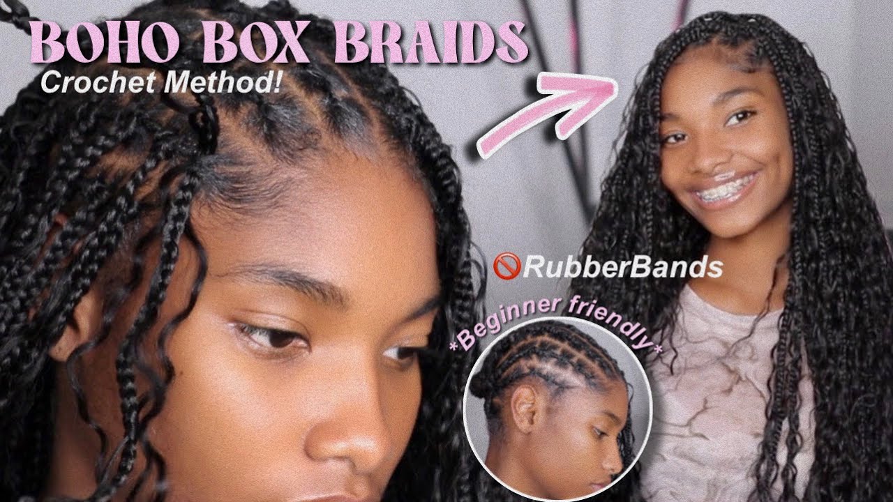 🔥 EASY CROCHET BOHO BOX BRAIDS HUMAN HAIR CURLS, 🚫RUBBER BANDS, Beginner Friendly