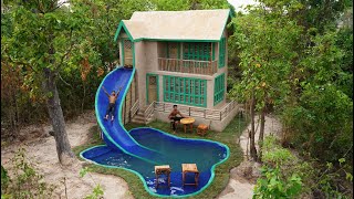 Build Modern 3-Story Summer Villa And Paradise Slides  Water Slide Park Underground Swimming Pool