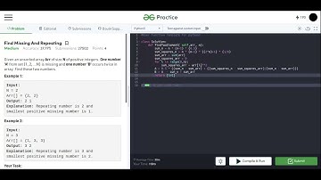 Find the Missing and Repeating Number | GFG | Python | Optimal