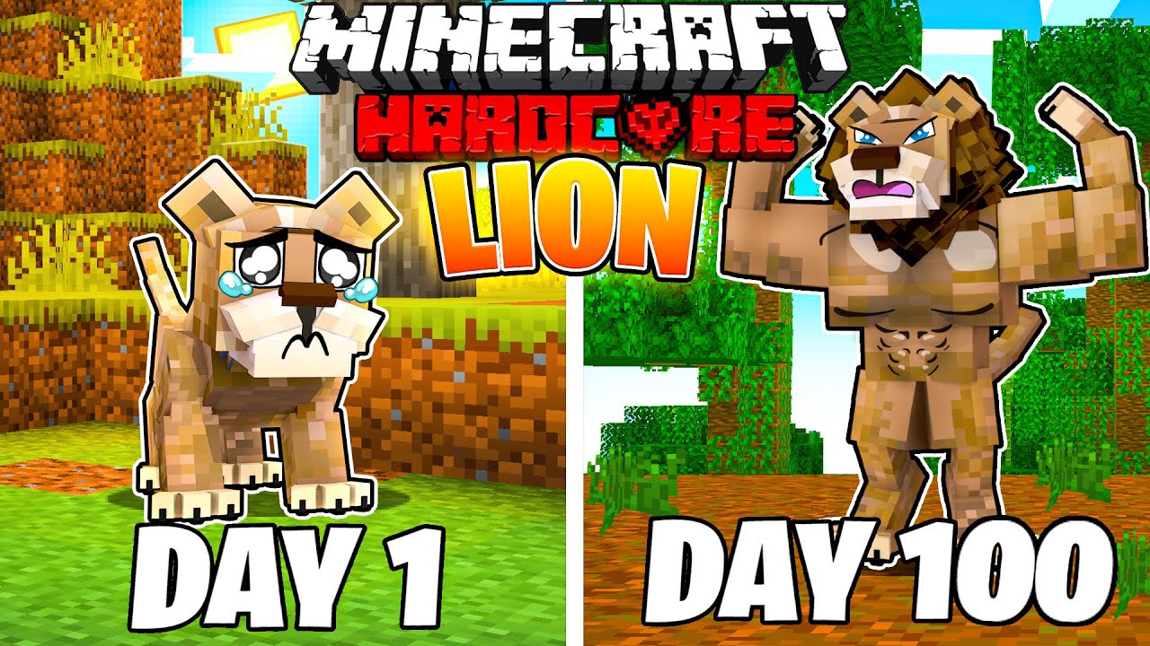 I Survived 100 Days as a LION in Hardcore Minecraft!