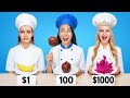 $1 vs $100 vs $1000 Cooking Challenge 🍔 Crazy Food Hacks &amp; Funny Moments